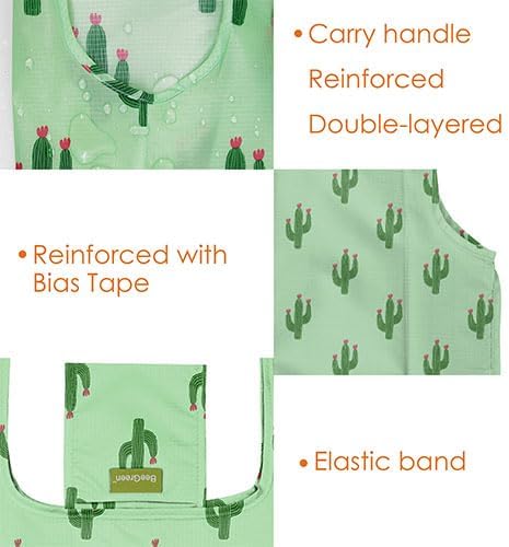 BeeGreen Geometry Reusable Grocery Bags Bulk 6 Packs X-Large, Reusable Shopping Bags Foldable for Groceries, Vegetables, Fruits Watertight Bulk Tote Bags (Cactus Rainbow Polka Dot Red Rose） - Image 4