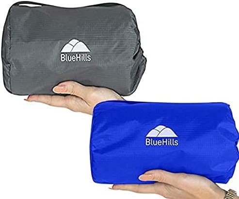 BlueHills Premium Soft Compact Travel Blanket Value Pack Set of 2 - Airplane Flight Blanket Throw in Soft with Luggage Belt Compact Pack Large Blanket for Travel Gray and Royal Blue Color by BlueHills
