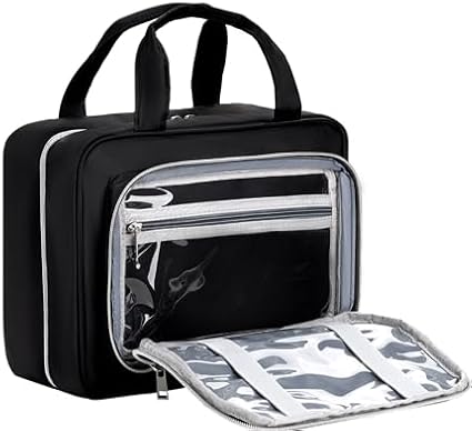 Travel Hanging Toiletry Bag for Women - Waterproof Cosmetic Organizer with Clear Window, Lightweight Bathroom Bags for Essentials, Makeup, Shampoo, Toiletries Black,Large by Chakipee