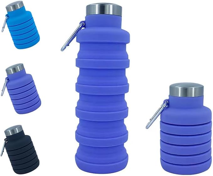 Collapsible Water Bottles 12oz, Odorless BPA-Free Silicone, Leak-Proof Foldable Reusable Bottle - Perfect for Travel Sports Gym Hiking Camping Cycling - Purple by VadoWorld
