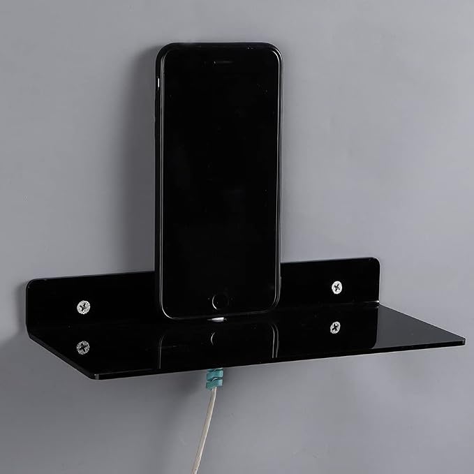 4 PCS Small Acrylic Floating Wall Shelves,9 Inch Adhesive Display Shelf for Nintendo Switch/Smart Speaker/Security Cameras/Action Figures,No Damage Expand Wall Space,Black - Image 4