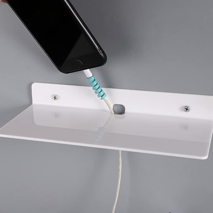 9 Inch Acrylic Floating Shelves Set of 4,Small Wall Display Shelf for Bluetooth Speakers/Security Cameras/Nintendo Switch/Action Figures,Damage-Free Wall Shelves Stick-On Shelf,White - Image 2