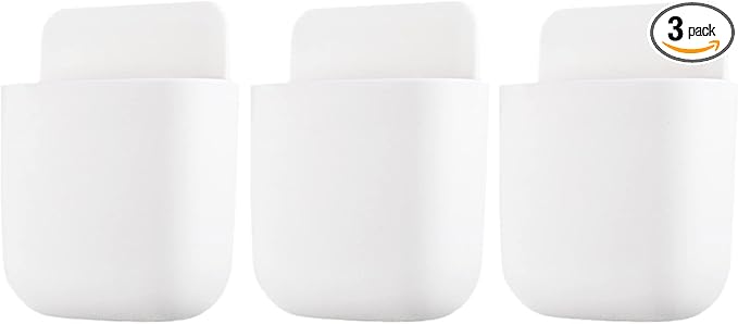 3 Pcs Remote Control Holder, Wall Mount Pen Holder Hole-Free Self Adhesive Phone Charging Organizer Pencil Storage Containers for Home Office School Supply Orgaizer ​(White by kulusion