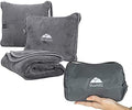 BlueHills Premium Soft Travel Blanket Pillow and Ultra Compact Travel Blanket Value Pack Set of 2 - Airplane Flight Blanket Throw in a case with Strap Compact Pack for Car Plane Travel Gray Grey by BlueHills