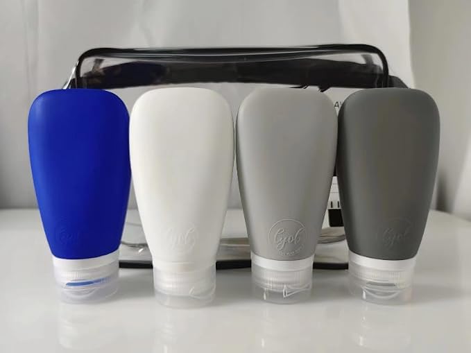 Travel Bottles for Toiletries, TSA Approved 3oz Leak Proof Silicone Refillable Squeeze Travel Size Containers BPA Free for Cleansers, Lotions, Shampoo, Conditioner 4pk With Bag(W,G,Blk,Bl) - Image 2