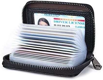 Genuine Leather Credit Card Holder Wallet RFID Blocking Secure Card Case ID Case Organizer Zipper Wallet (A-Classic Black) by Unknown