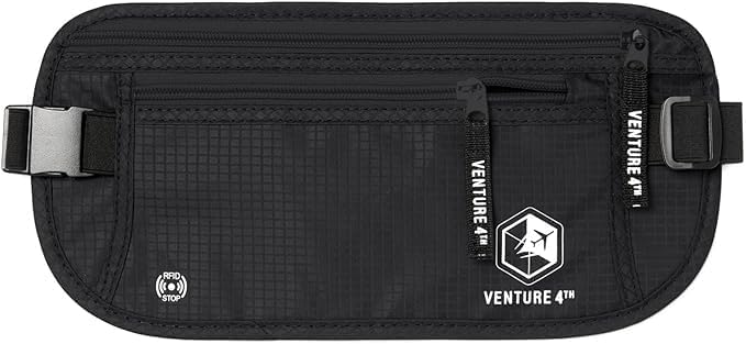 VENTURE 4TH Travel Money Belt, RFID Blocking Passport Holder - Pure Black by VENTURE4TH