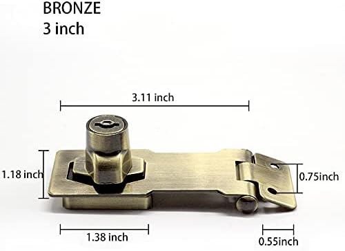 2 Packs Keyed Hasp Locks Twist Knob Keyed Locking Hasp for Small Doors, Cabinets and More,Stainless Steel Steel, Hasp Lock Catch Latch Safety Lock Door Lock with Keys (3inch, Bronze) - Image 2