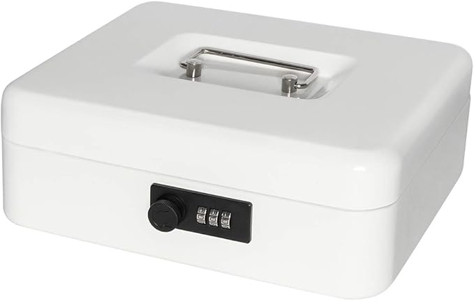 Jssmst Cash Box with Combination Lock - Durable Metal Cash Box with Money Tray, Large, White by Jssmst