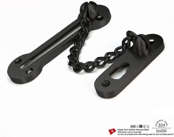 Door Chain Lock, 3mm Extra-Thick Ss304 Stainless Steel Solid Door Security Chain Guard, Heavy Duty Door Chain for Inside Door (Black) - Image 3
