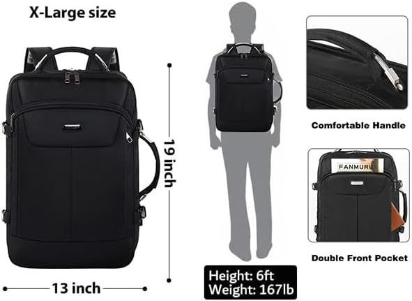 VECKUSON 30L Carry-On Backpack - TSA Approved for Flights, RFID Anti-Theft, Fits 17.3" Laptop, 19.7x13x6in, Heavy-Duty Weekender for Men/Women (Black) - Image 5