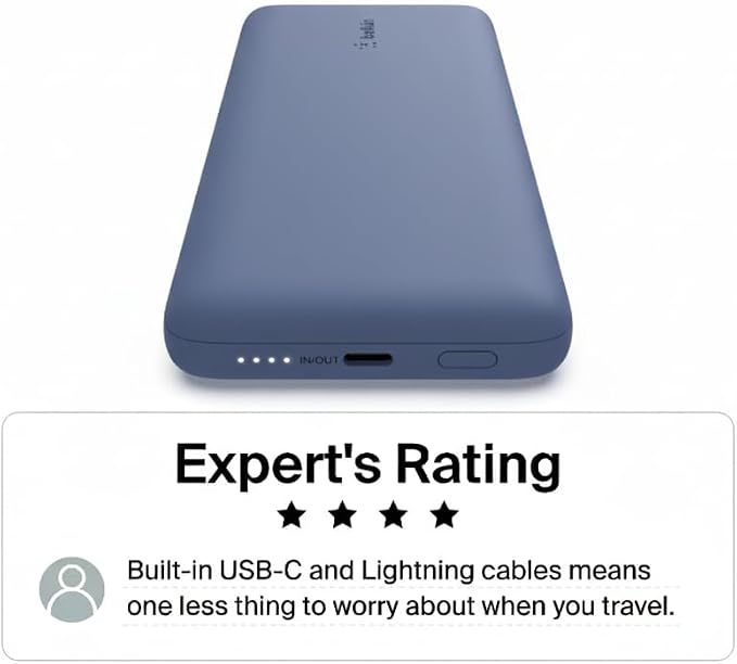Belkin 10K 23W Portable Charger Power Bank, Integrated USB C and LTG Cables | Fast Charging, iPhone 17, Samsung Galaxy, Pixel, Airpods, iPad, Battery Pack, USB C Port, USB C Cable, Lightning Cable - Image 5