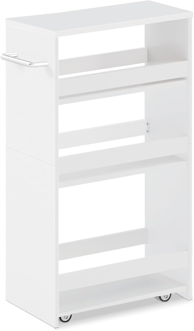 MARTY Slim Rolling Storage Cart, Wood Utility Kitchen Bathroom Laundry Cart | 4 Tier Kitchen Cart with Wheels Handle, Laundry Room Organization Between Washer and Dryer, Narrow Storage Cabinet, 8” Wide by MARTY