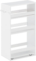 MARTY Slim Rolling Storage Cart, Wood Utility Kitchen Bathroom Laundry Cart | 4 Tier Kitchen Cart with Wheels Handle, Laundry Room Organization Between Washer and Dryer, Narrow Storage Cabinet, 8” Wide by MARTY