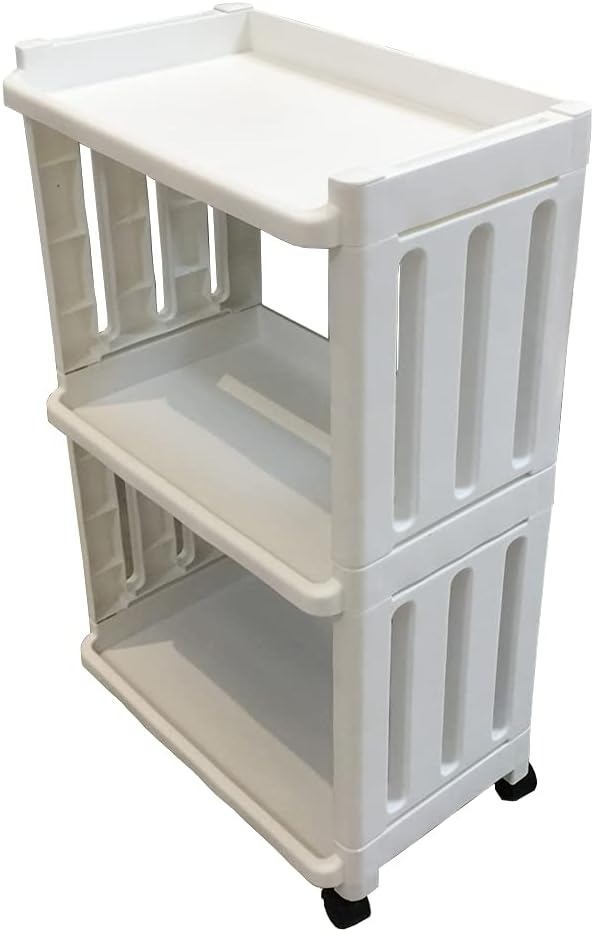 Rolling Storage Utility Cart Slim Organizer Shelf with Wheels 3 Tier Narrow Places Mobile Shelving Unit Tower Rack for Kitchen Bathroom Laundry Room Home Office Bedroom Living Room Washroom, White by TENBOAT
