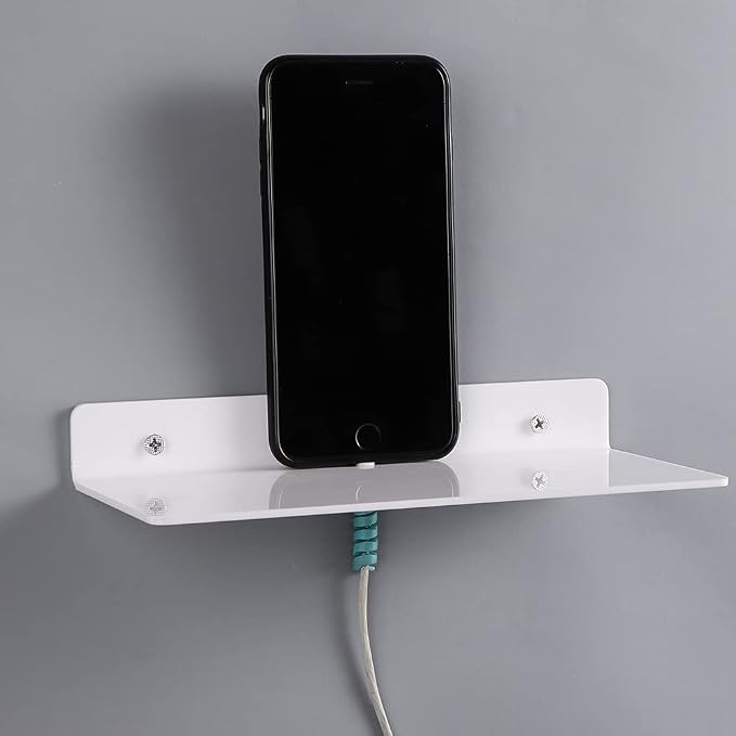 9 Inch Acrylic Floating Shelves Set of 4,Small Wall Display Shelf for Bluetooth Speakers/Security Cameras/Nintendo Switch/Action Figures,Damage-Free Wall Shelves Stick-On Shelf,White - Image 4