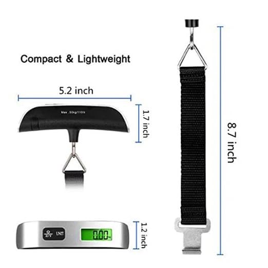 Digital Luggage Scale, 110lb Capacity, Backlit LCD Display, Temperature Sensor, Silver - Image 3