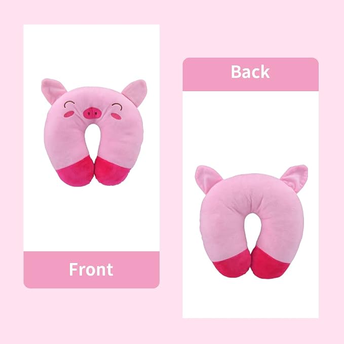 Travel Pillow for Kids, Cute Animal Neck Pillow Support U Shaped Cushion Plush Soft Rest Reading Pillows Sleeping Pillows for Airplane Train Car (Color:Pink Pig) - Image 6