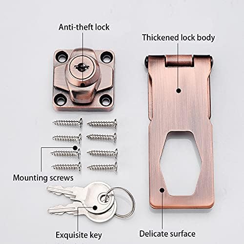 2 Packs Keyed Hasp Locks Twist Knob Keyed Locking Hasp for Small Doors, Cabinets and More,Stainless Steel Steel, Hasp Lock Catch Latch Safety Lock Door Lock with Keys (4inch, Copper) - Image 6
