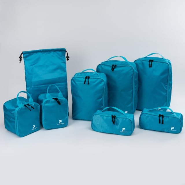 8 Piece Compression Packing Cubes Set - Double Capacity Design for Travel - Small, Medium & Large Sizes - Carry-On Suitcase Organizer Bags (Turquoise) - Image 9