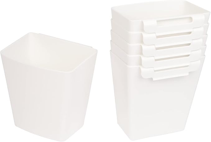 6 Pack Hanging Cup Holder for Rolling cart Accessories Hooks Little Hanging Buckets Hanging Storage Bins Craft Supplies for Rolling Utility Cart Slim Storage Cart (White) by AYVANBER