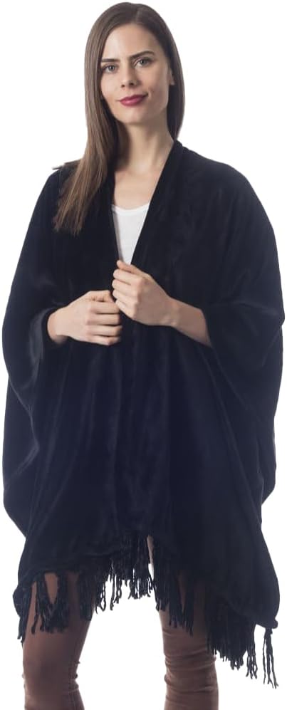 Travel Scarf for Women Airplane, Cozy Fleece Travel Wrap with Fringes, Perfect as a Travel Shawl or Office Blanket, Lightweight and Warm, Makes a Great Gift for Mom - Black by ShopBedding