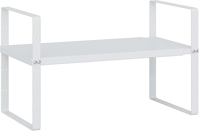 Expandable Cabinet Shelf Organizer Rack, Stackable Kitchen Counter Storage Shelves Stand, Adjustable Height Pantry Shelf Spice Rack(White-1 Pack, 8.7" D x 15.4-26.8" W x 9.8" H) - Image 5
