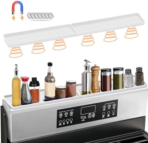 BFONS 30 Inch Silicone Magnetic Stove Top Shelf, Kitchen Over Stove Spice Rack Shelf Apartment Home Must Haves Kitchen Gadgets for Above Stovetop Seasoning Organization Storage (White) by BFONS