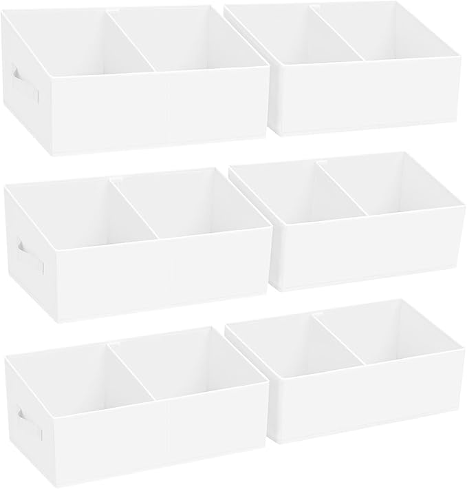 DIMJ Large Closet Shelf Organizer Bins 6 Packs with Handles and Divider, Fabric Trapezoid Storage Baskets, Foldable Clothes Containers Box for Shelf, Towel, Book, Toy, Purse, Hats, ,White by DiMJ