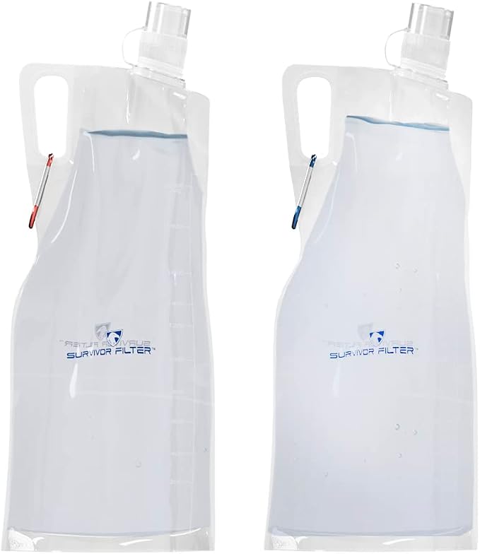 Survivor Filter Clear Collapsible Water Bottles - Travel, Hiking, Foldable, BPA-Free - 2 x by SurvivorFilter