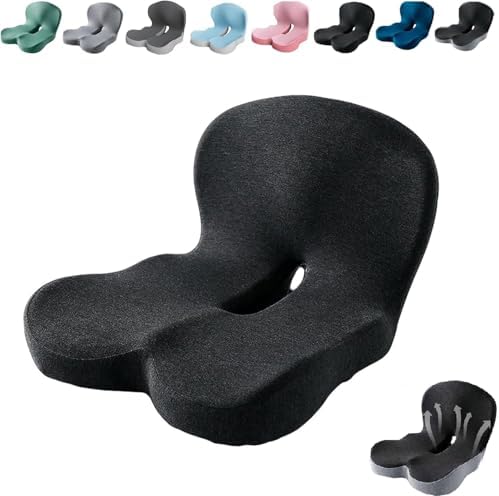 Orthopedic Cushion,Ergonomic Memory Foam L-Shaped Integrated Seat Cushions with Adjustable Strap,Ultra Breathable Non-Slip Design for Office Chair,Car,Wheelchair (Black) by Unknown