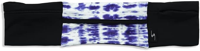 3 Pocket Adjustable Running Belt Waist Pack, Fanny Pack For Working Out With Sweat Resistant Backing, Holds All iPhone Models (Tie Dye/Blue, Small/Medium) by Sprigs