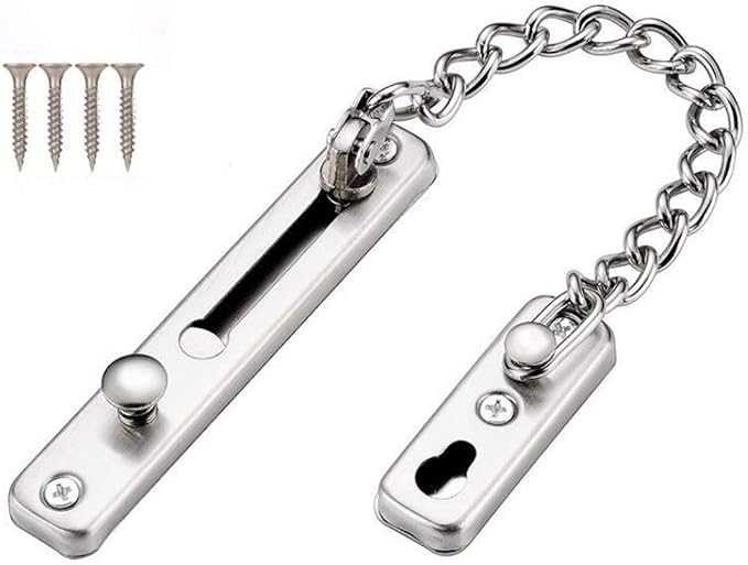 KAFENDA Security Door Chain Lock,Door Locks for Kids Safety | Stainless Steel Hotel Door Lock With Spring Button,Sturdy Door Chains for Front Door,Door Safety Locks from Inside - Image 2