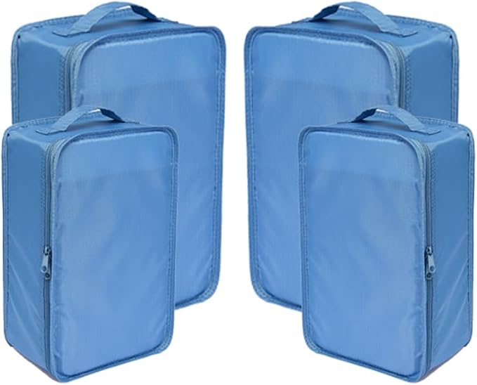 Travel Shoe Bags, Foldable Waterproof Shoe Pouches Organizer-Double Layer (2+2 Seablue Shoebags) by JJ+POWER