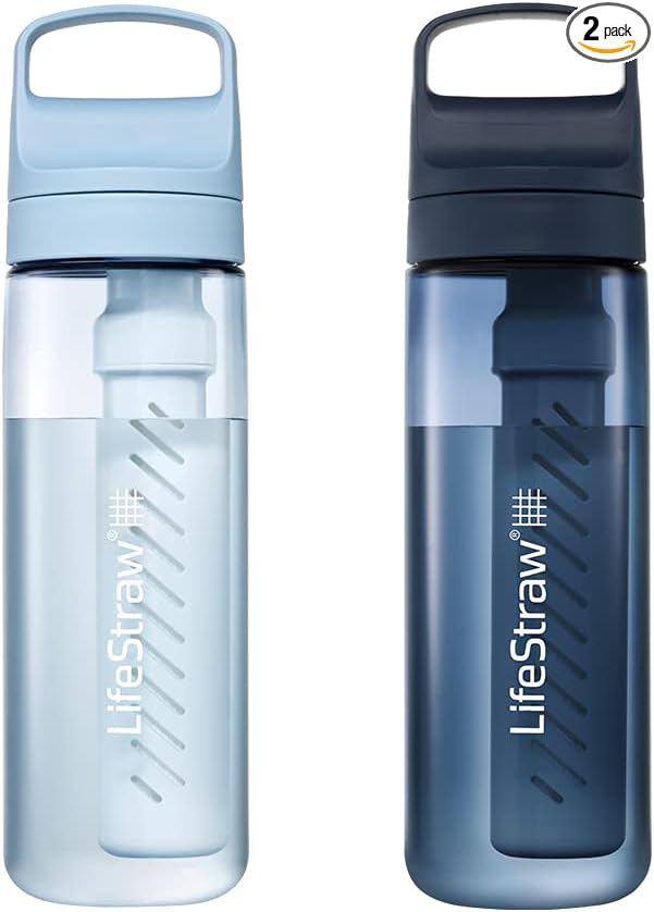 LifeStraw Go Series Water Bottle, Icelandic Blue and Aegean Sea, 22 oz, 2PK | BPA-Free Water Filter Bottle for Travel and Everyday Use Removes Bacteria, Parasites and Microplastics, Improves Taste by LifeStraw
