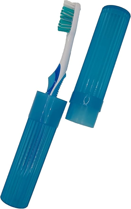 Blue Toothbrush Covers & Soap Box Set - Matching Colors - Tooth Brush Cover Cap, Soap Dish Travel, Soap Dish Holder Travel - Plastic Portable Set with Cover - Image 3