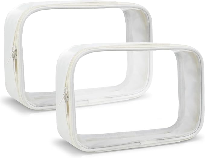 Moyad TSA Approved Toiletry Bag Clear Quart Size Travel Bags Makeup Bag | Large Opening, for Men and Women, Carry on Airline Compliant, Transparent Liquids Pouch, Beige by Moyad
