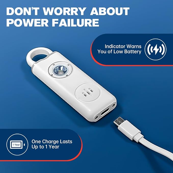 Rechargeable Personal Safety Alarm -130dB Keychain with SOS Flashing Light, Lightweight28g,500+ Days Standby, Loud Alert for Girls, Children, Elderly (Blue) - Image 6
