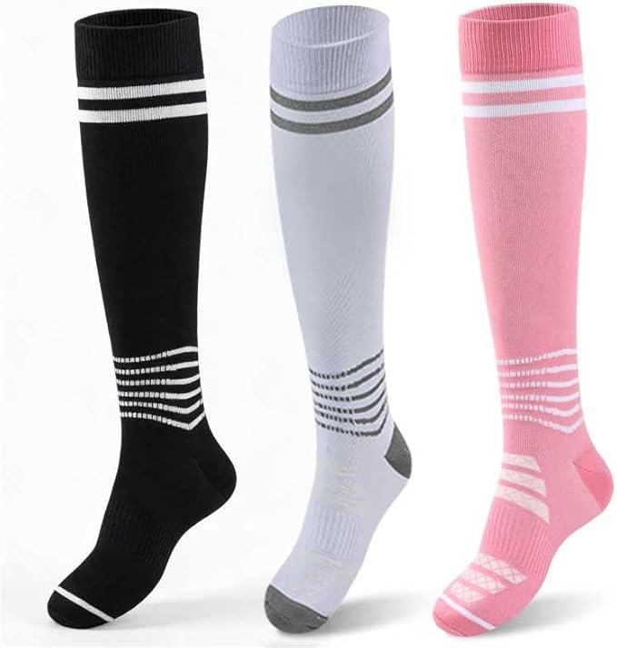 Compression Socks for Women - 15-20mmHg Plus Size Knee High Graduated Support (3 Pairs) - Breathable Striped Socks for Running, Athletics, Travel & Pregnancy by Unknown