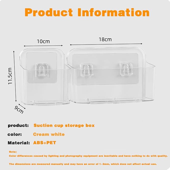 2pcs Adhesive Wall Mount Organizer Box,Acrylic Shelves for Wall,No Drilling Hang Walls,with Self Adhesive Tape,Automatic Draining for Bathroom, Kitchen, Living Room - Clear (Small) - Image 3