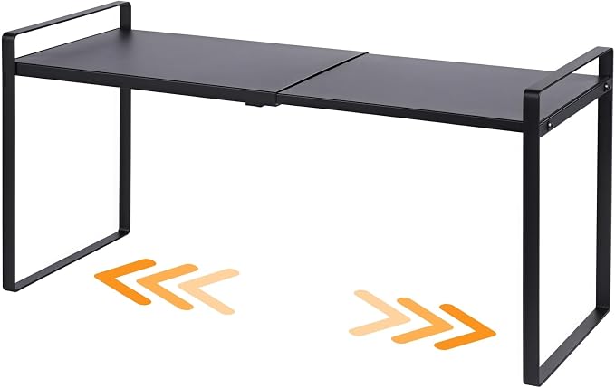 Expandable Cabinet Shelf Organizer Riser for Kitchen Pantry Cupboard Under Sink Countertop (black, 8.2’’D * 12.2-21.6’’W * 10.4’’H) by LJHFUQHUHU