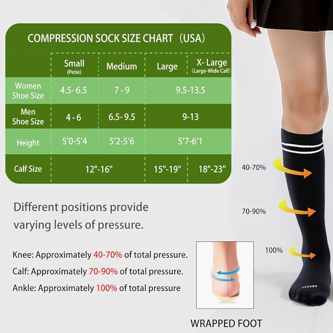 LEVSOX Viscose Made from Bamboo Compression Socks for Pregnant Women 20-30 mmHg Knee High Cute Mens Supports Socks for Travel - Image 5
