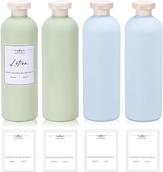 13.5 oz Plastic Travel Shampoo Bottles, Refillable Flip Cap Squeeze Bottles for Toiletries, Large Leakage-proof Travel Shampoo and Conditioner Container (Blue and Green) by UMETASS