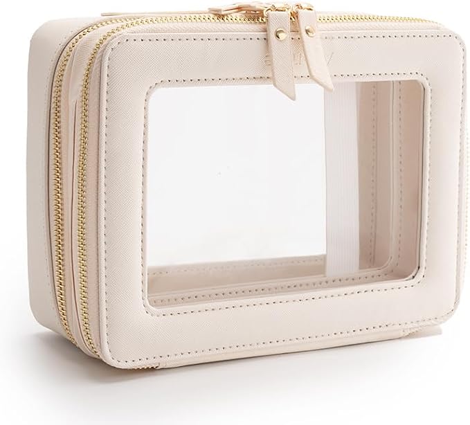 Aveniee Large Clear Makeup Bags, Double Layer Cosmetic Bags with Separate Brush Compartment, Travel Toiletry Bag Cosmetic Train Case, Travel Accessories Organizer for Women(2 Layers, White) - Image 9