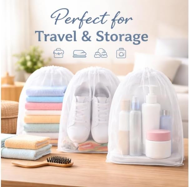 InfinitePack Large Transparent Shoe Bags for Travel, Portable Shoe Bags, Shoes Pouch Storage Organizer with Drawstring for Men & Women aClear Window Shoes Pouch with Rope - Image 8