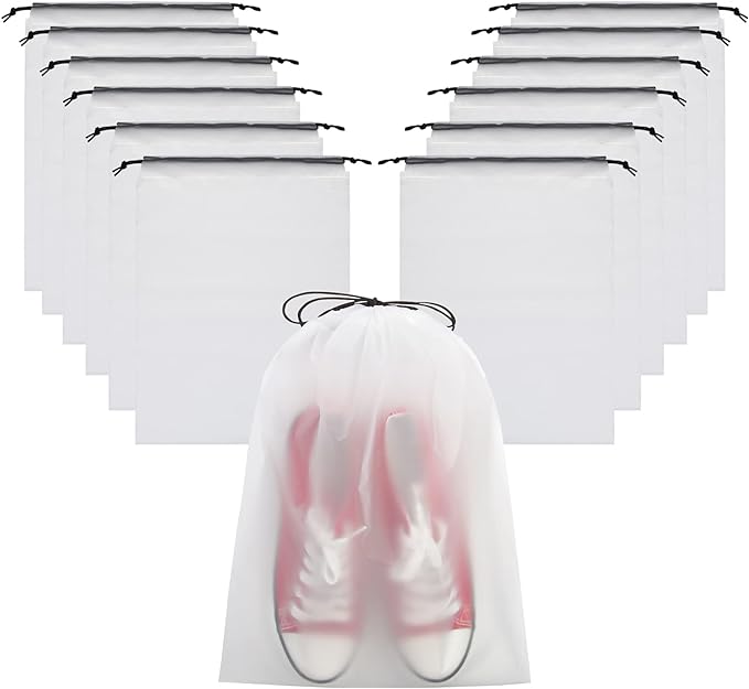 Vorspack 13 Pack Transparent Shoe Bags for Travel, 15.7 x 11.8 inches | Clear Drawstring Shoe Pouches, Portable Shoe Organizer, Travel Essentials for Men Women by Vorspack