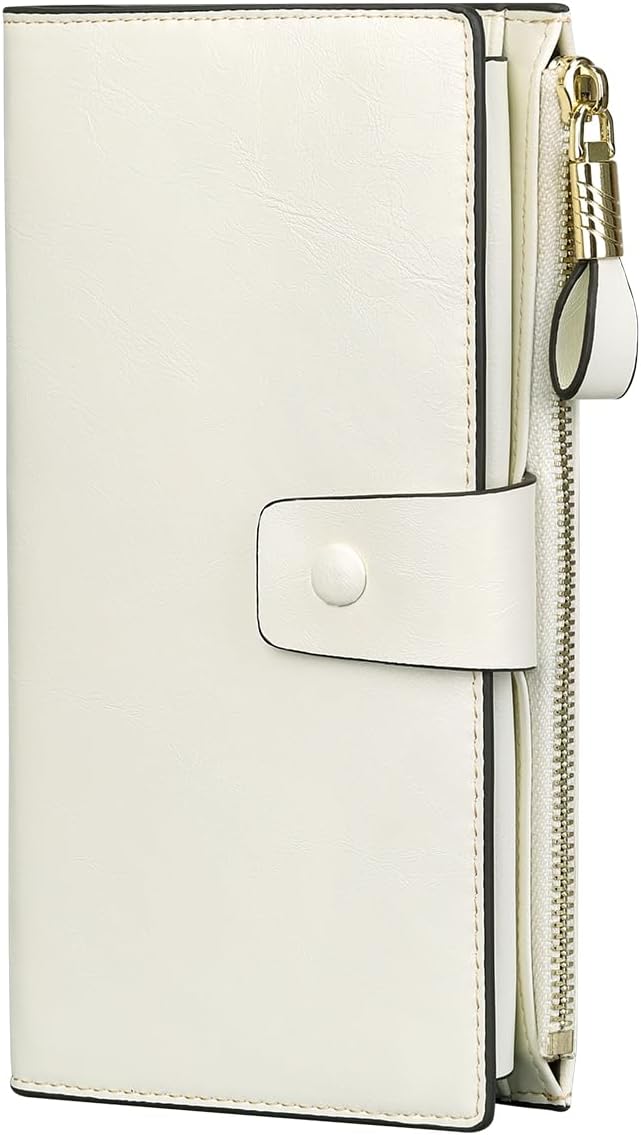 Itslife Womens Wallet RFID Blocking Large Capacity Luxury Wax Genuine Leather Wallets Clutch Wallet Ladies Card holder,Beige by HOME