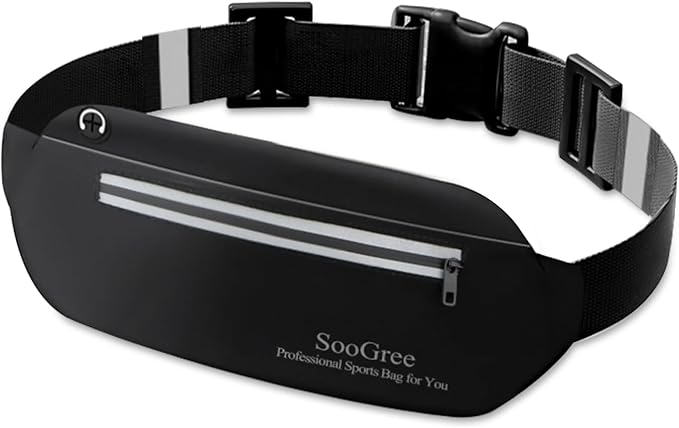 SooGree Running Waist Pack for Men Women, Lightweight Waterproof Sports Belt Bag, Phone Running Pouch, Night Reflective Fitness Storage Bag for Running Cycling Hiking Traveling (Black) by SooGree