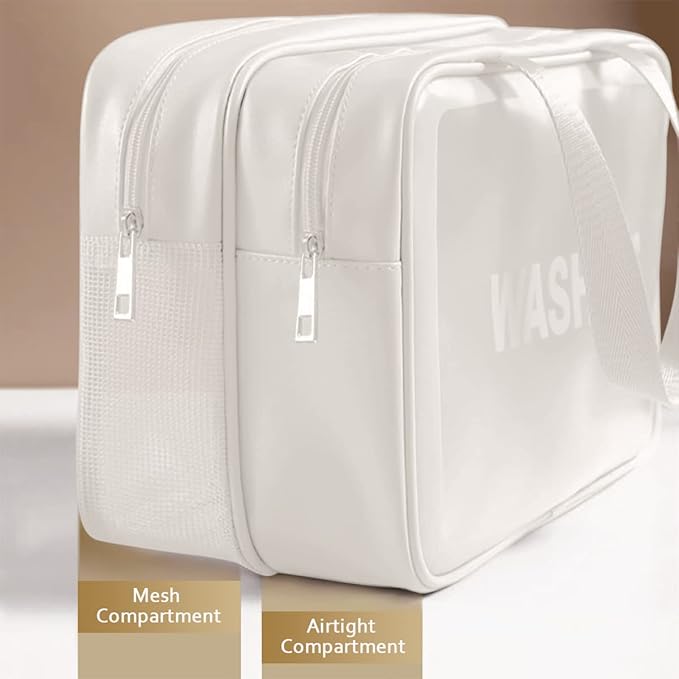 DAPOWER Travel Toiletry Bag for Women and Men, Matte Translucent Toiletry Bag with Handy Handle, Makeup Cosmetic Organizer Bag for Travel Toiletries Accessories (White-XL) - Image 3