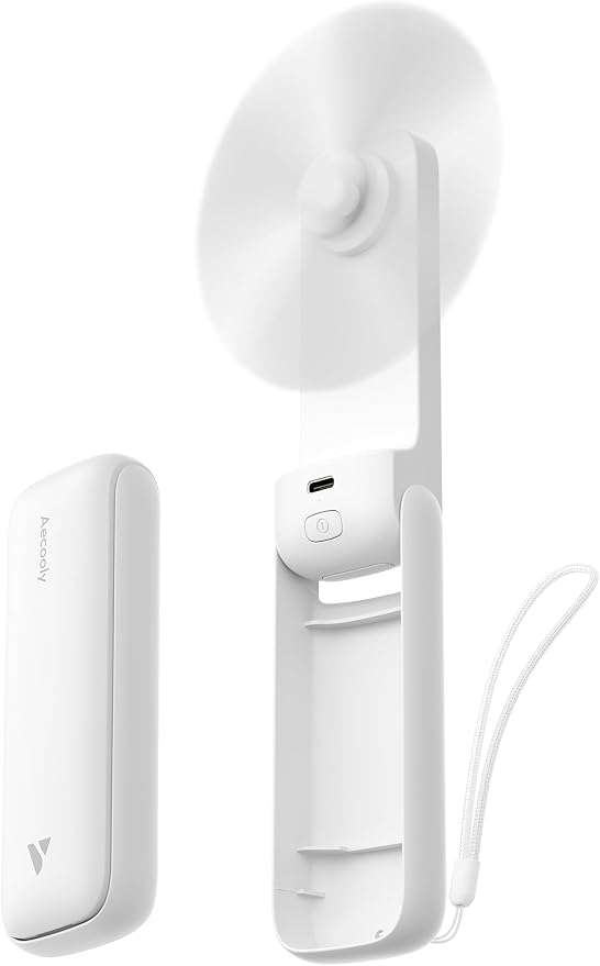 Aecooly Slim Portable Fan 2 Pack, Thin Handheld Fan, USB Rechargeable | Mini Personal [24H Max Cooling Time], Battery Powered Small Foldable Pocket for Travel, Summer, Gifts for Women, Girls-White by Aecooly